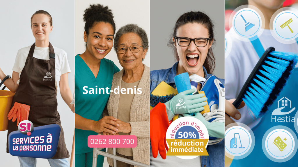 Assistant de vie HESTIA aidant une personne âgée à Saint-Denis de La Réunion.